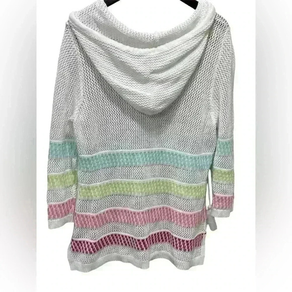 Christopher & Banks White Striped Open Knit Hooded Beach Sweater Size Large - Picture 5 of 10